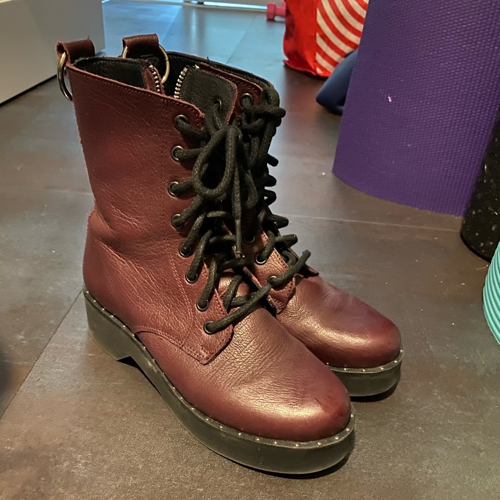 Burgundy Steve Madden Combat Boots